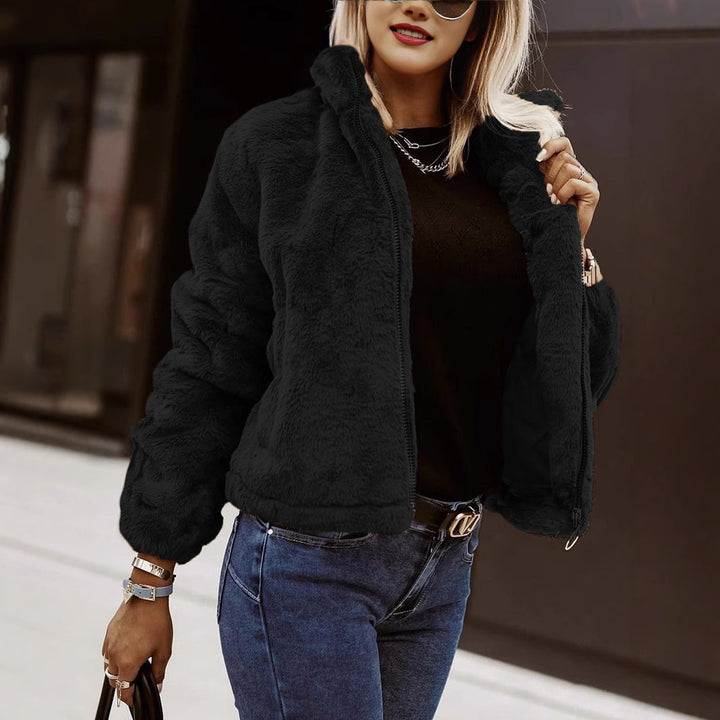 Rabbit Fur Faux Leather Zipper Cardigan