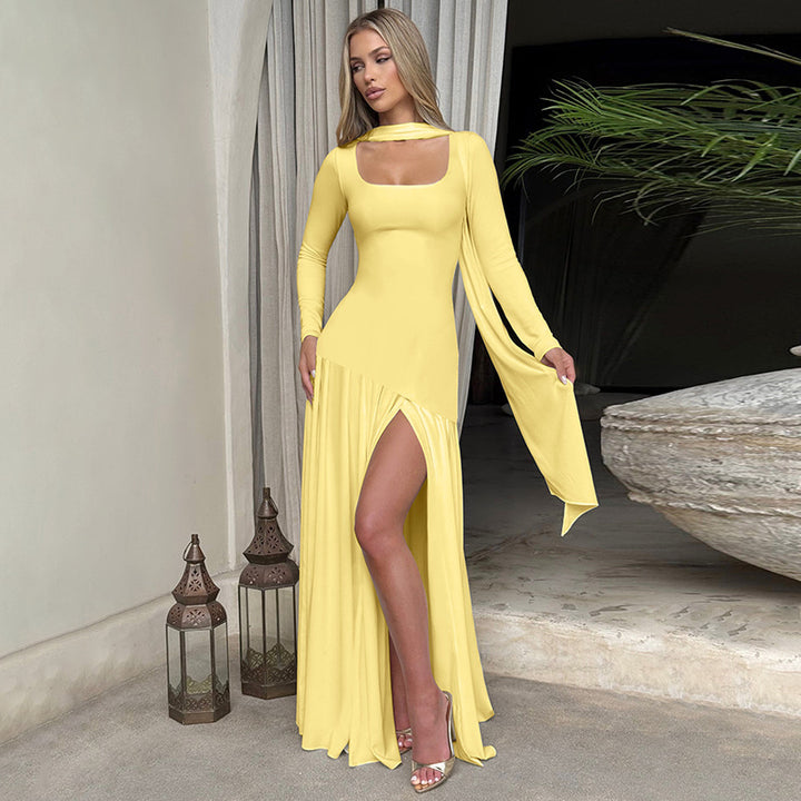 Elegante Split Jurk met Lange Mouwen - Verfijnde Avondjurk