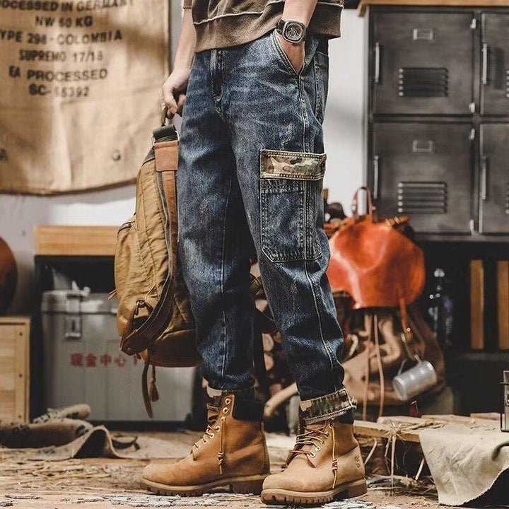 American-Style Heavy Distressed Cargo Jeans – Men’s Loose Fit