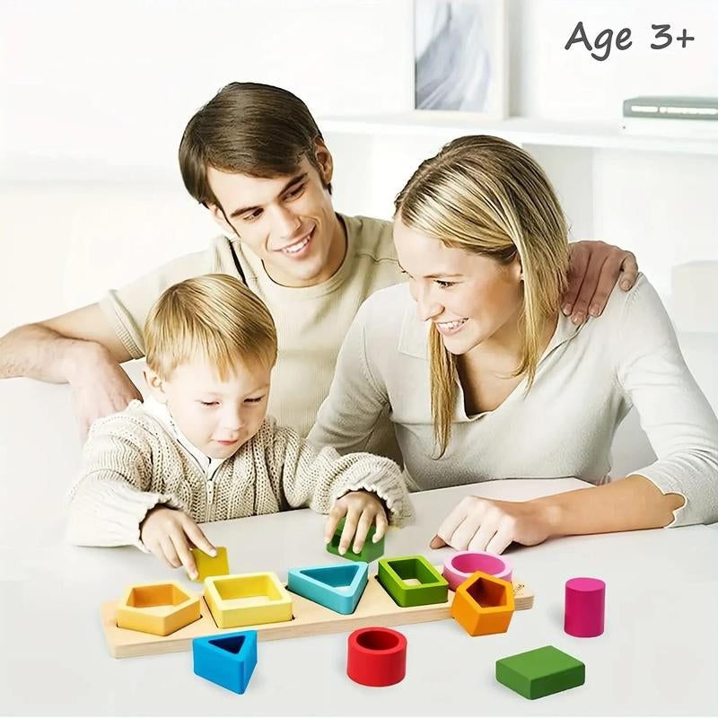 1 Set Color Sorting & Stacking Toy, Wooden Shape Sorter Building Blocks, Colorful Color Recognition Shape Classification Educational Blocks Toy for Kid