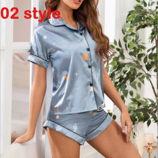 Satin Pajama Shorts Set – V-Neck & Stretch