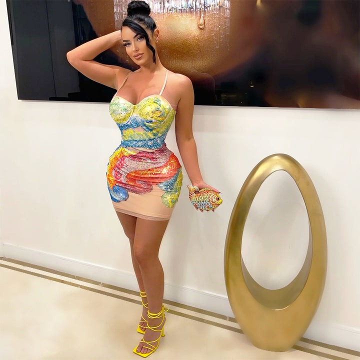 Rhinestone slipjurk voor dames — night-out