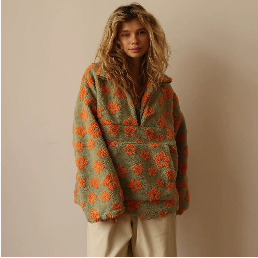 Lamswollen wintersweatshirt met bloemen design