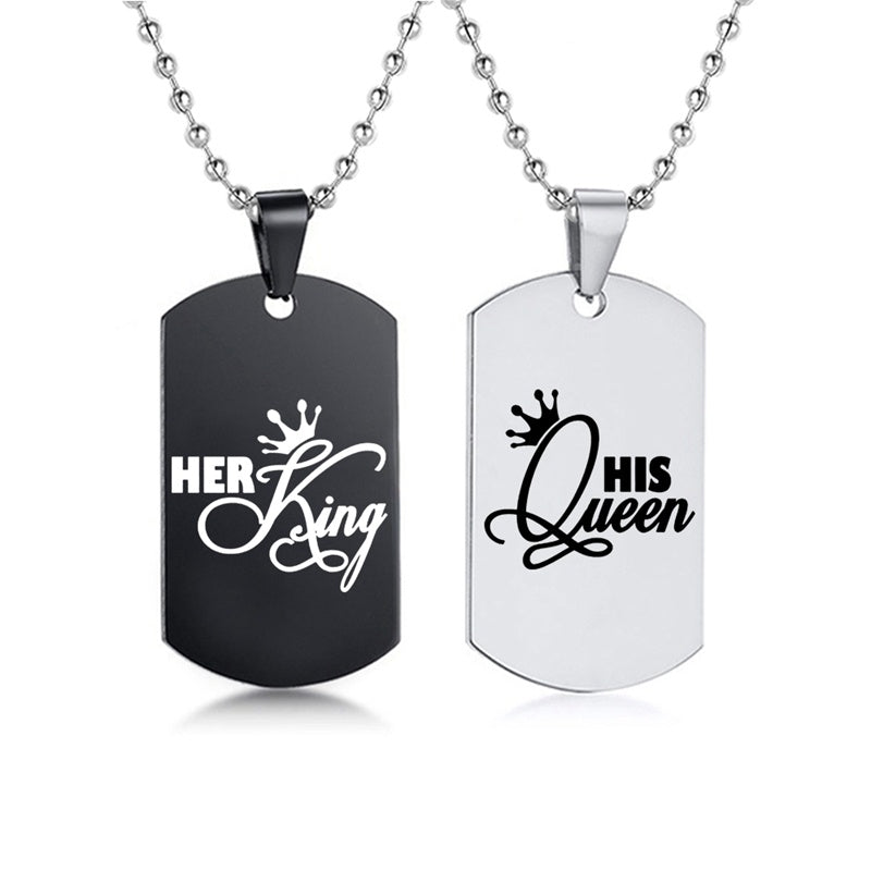 Her King • His Queen Dog Tag Ketting (Set van 2)