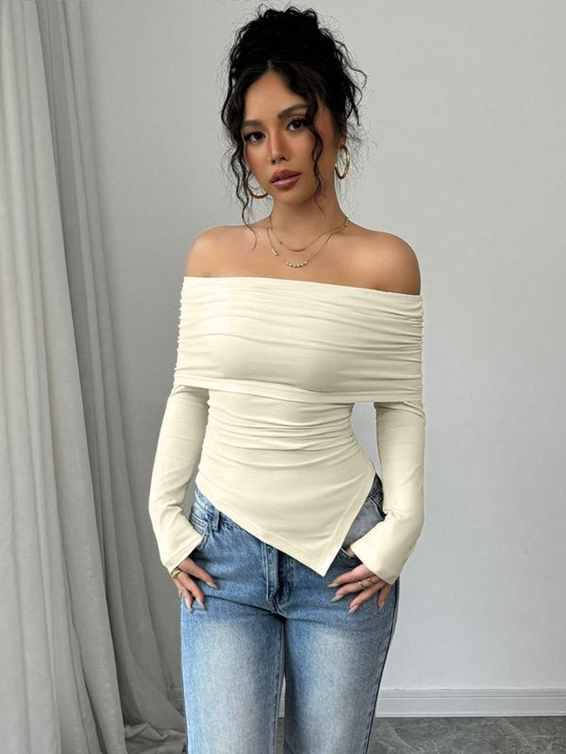 Women'S Casual Fashion High-End One Shoulder Long Sleeve Top, Spring & Fall Wear, Elegant Ladies' Clothing for Daily