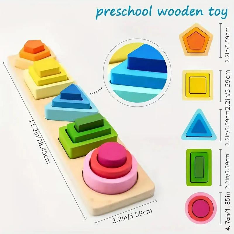 1 Set Color Sorting & Stacking Toy, Wooden Shape Sorter Building Blocks, Colorful Color Recognition Shape Classification Educational Blocks Toy for Kid