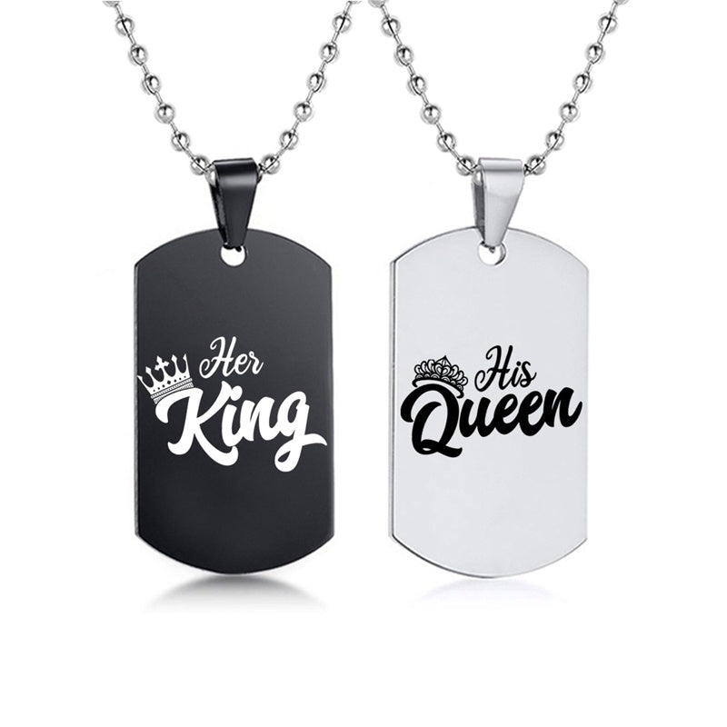 Her King • His Queen Dog Tag Ketting (Set van 2)