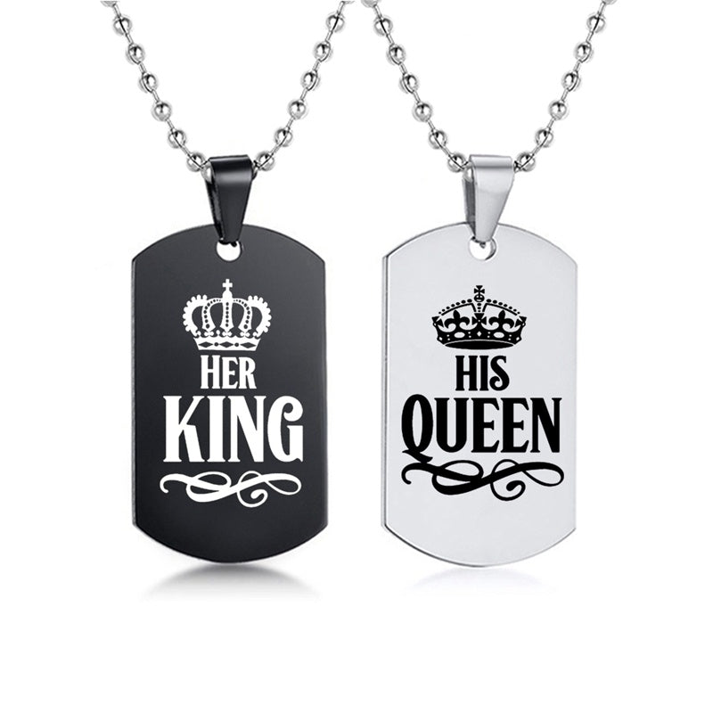 Her King • His Queen Dog Tag Ketting (Set van 2)