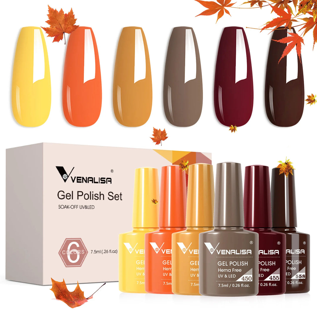 Nail Gel Polish Autumn Color TPO FREE Fall Season Gel Nail Polish Kit Soak off UV LED Semi Permanent Nail Gel 6Pcs/Kit