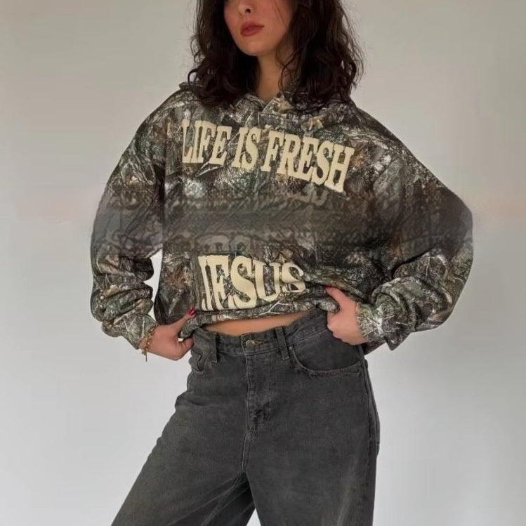 Dames hoodie met camouflage print lange mouw