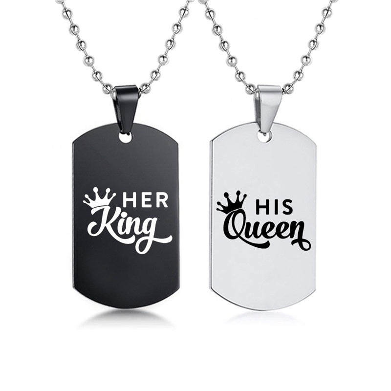Her King • His Queen Dog Tag Ketting (Set van 2)