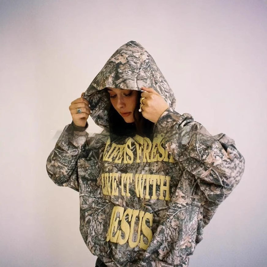 Dames hoodie met camouflage print lange mouw