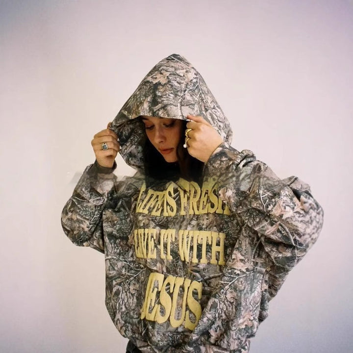 Dames hoodie met camouflage print lange mouw