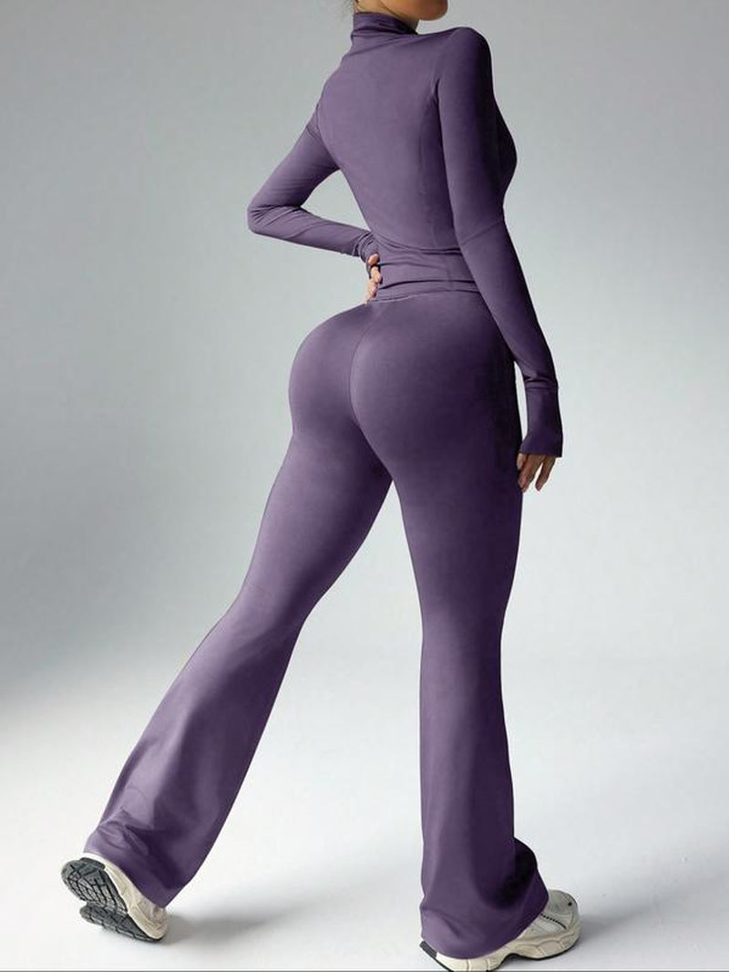 Women'S Slim Fit Workout Set, Long Sleeve Sports Jacket & High Waist Leggings, Comfortable Fashion Running Gym Clothes, 2 Piece, Casual Gym Wear