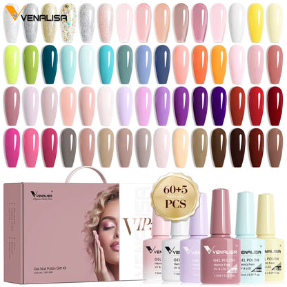 VIP5  Nail Gel Polish Kit HEMA FREE Jelly Pink Nude Color Sparkle Gel Varnish Self Leveling Gel Nail Varnish Whole Set