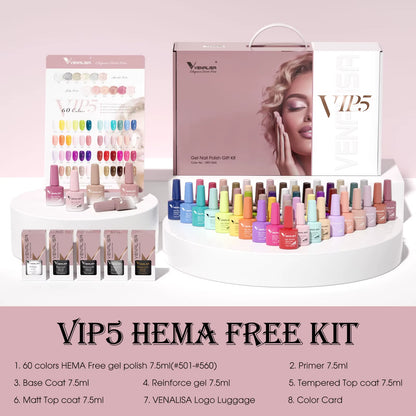 VIP5  Nail Gel Polish Kit HEMA FREE Jelly Pink Nude Color Sparkle Gel Varnish Self Leveling Gel Nail Varnish Whole Set