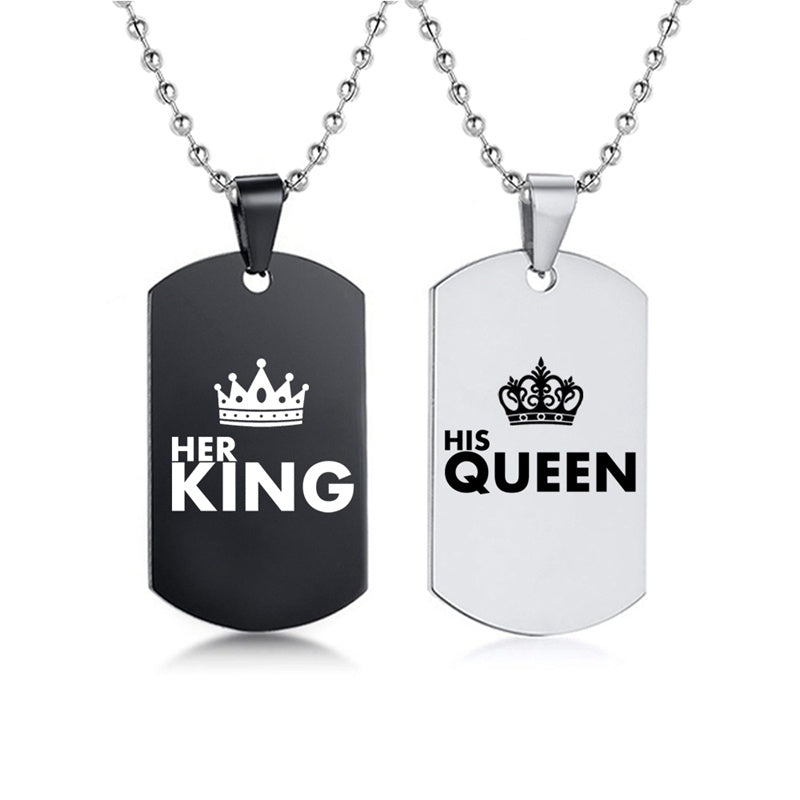 Her King • His Queen Dog Tag Ketting (Set van 2)