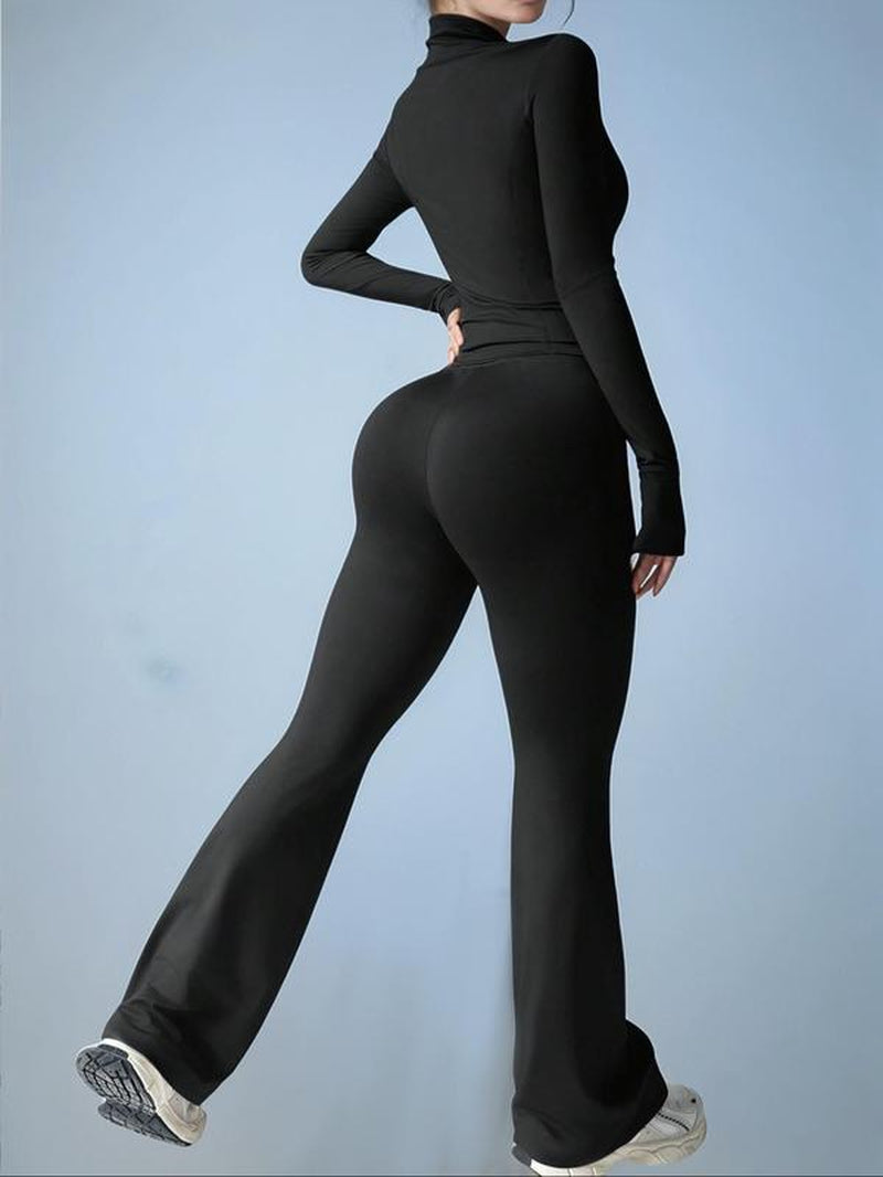 Women'S Slim Fit Workout Set, Long Sleeve Sports Jacket & High Waist Leggings, Comfortable Fashion Running Gym Clothes, 2 Piece, Casual Gym Wear