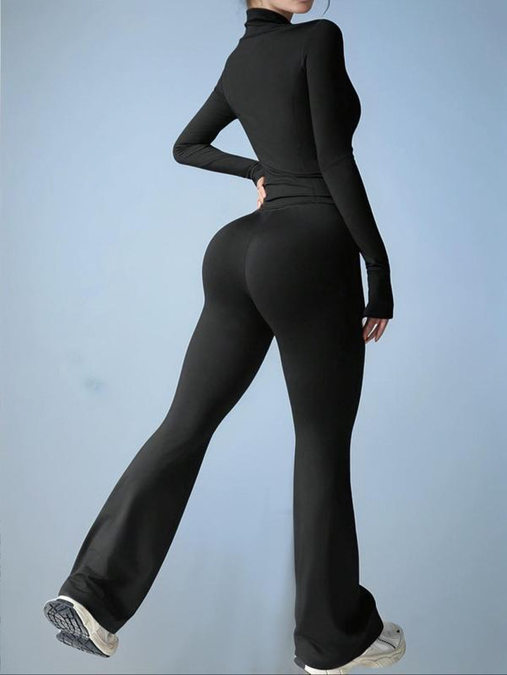 Women'S Slim Fit Workout Set, Long Sleeve Sports Jacket & High Waist Leggings, Comfortable Fashion Running Gym Clothes, 2 Piece, Casual Gym Wear