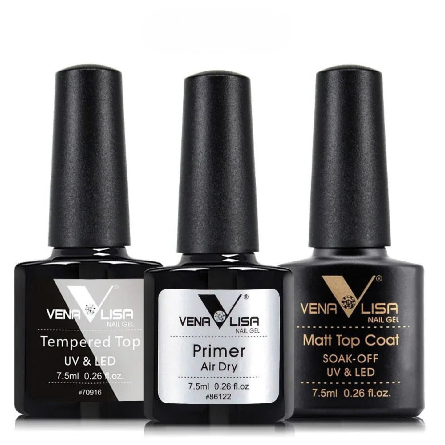 Nail Gel Polish Kit Functional Gel No-Acid Primer Base Coat Soak off UV LED Long Wear No Wipe Tempered Topcoat 7.5Ml