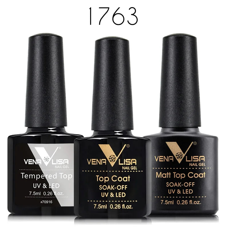 Nail Gel Polish Kit Functional Gel No-Acid Primer Base Coat Soak off UV LED Long Wear No Wipe Tempered Topcoat 7.5Ml
