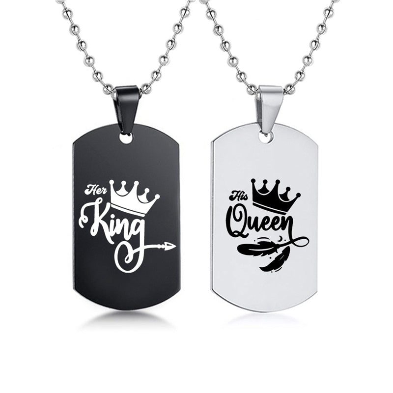 Her King • His Queen Dog Tag Ketting (Set van 2)