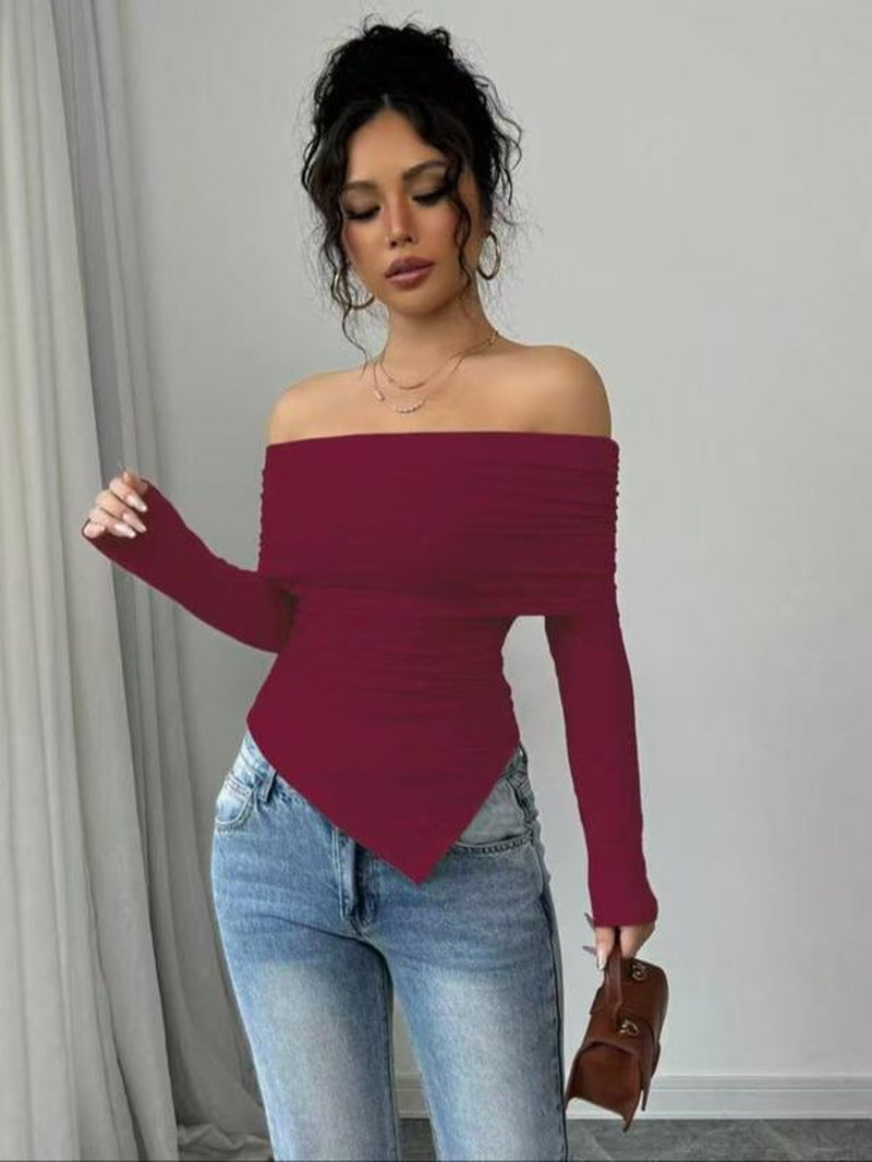 Women'S Casual Fashion High-End One Shoulder Long Sleeve Top, Spring & Fall Wear, Elegant Ladies' Clothing for Daily