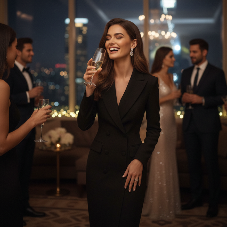 Double-Breasted Blazer Jurk - Elegante Blazerdress met Reverskraag