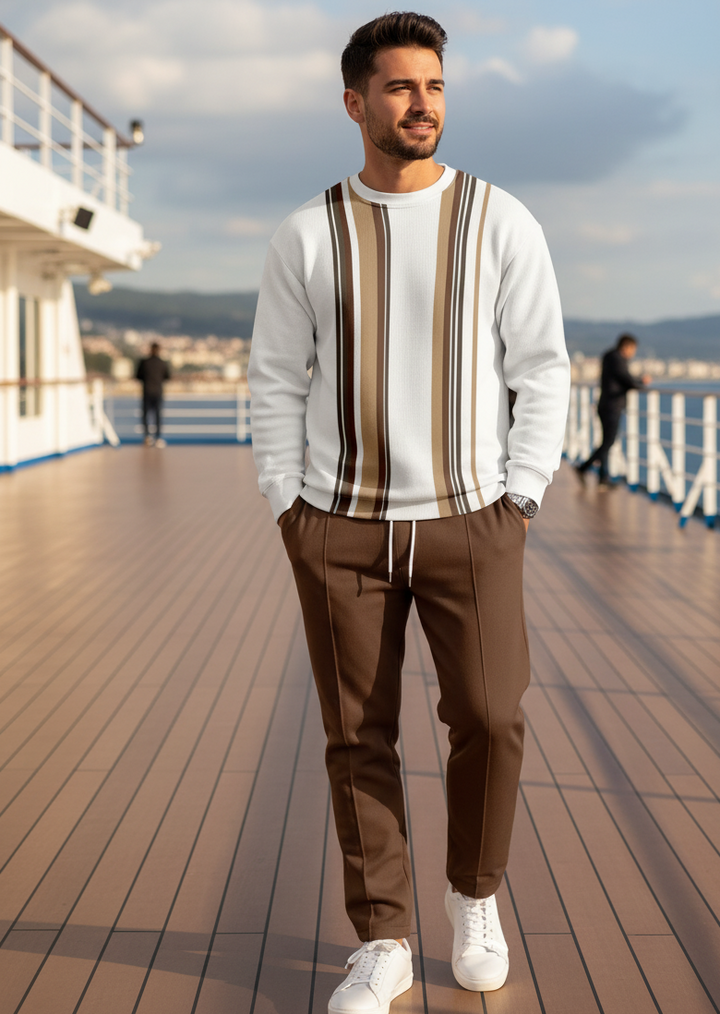 Casual top met kroonprint hoge hals lange set brwit