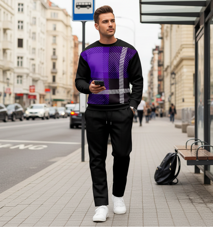 Casual top met kroonprint hoge hals lange set paars