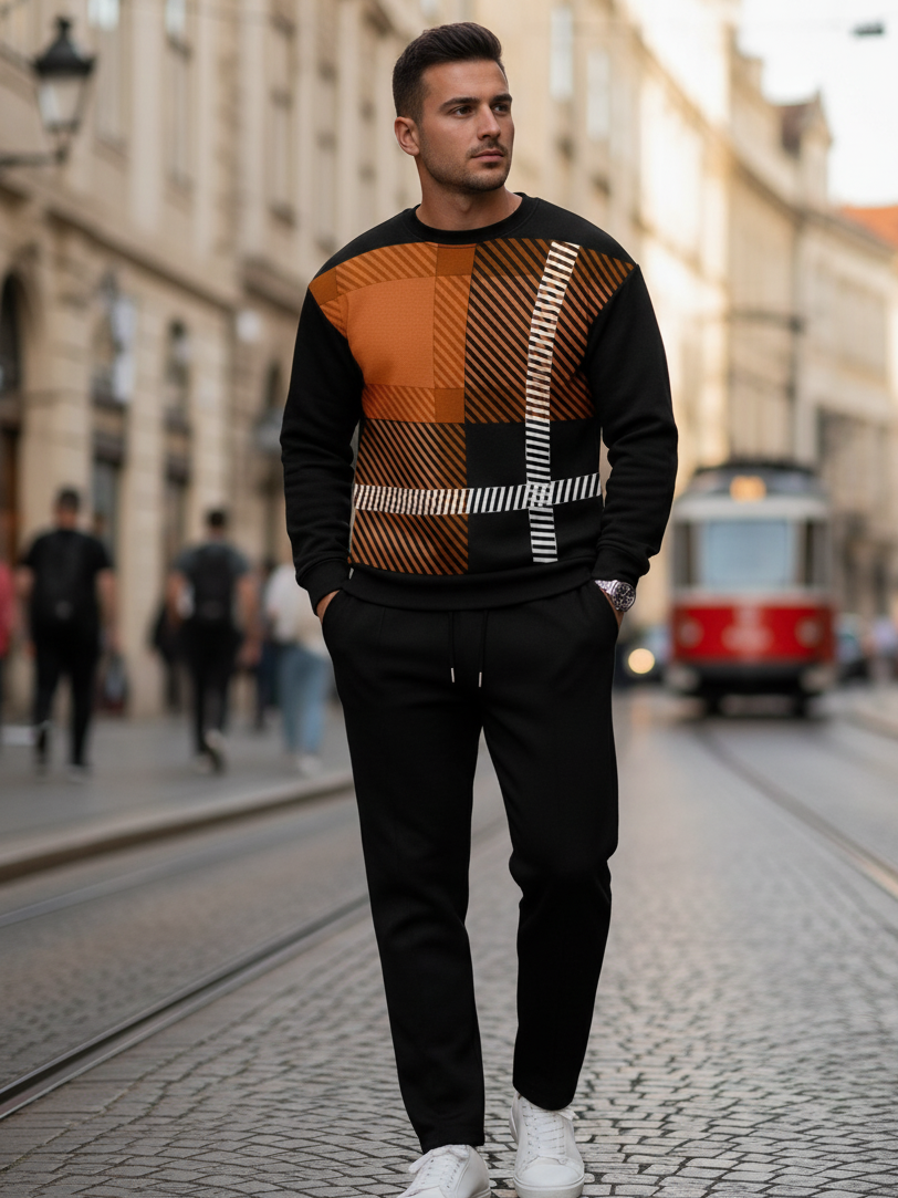 Casual top met kroonprint hoge hals lange set oranje