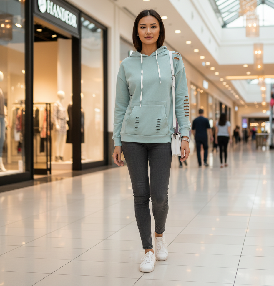 Dames hoodie effen kleur met trekkoord grijs