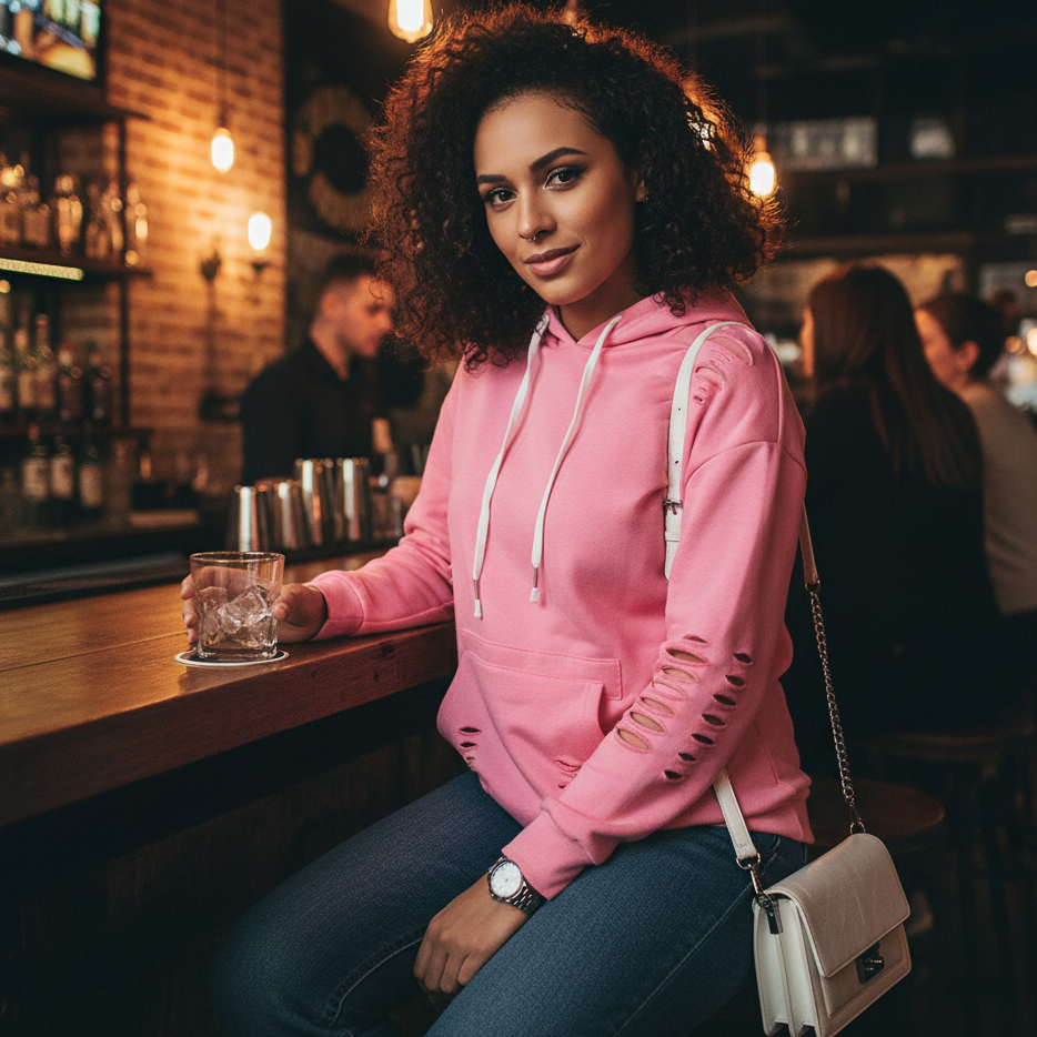 Dames hoodie effen kleur met trekkoord roze