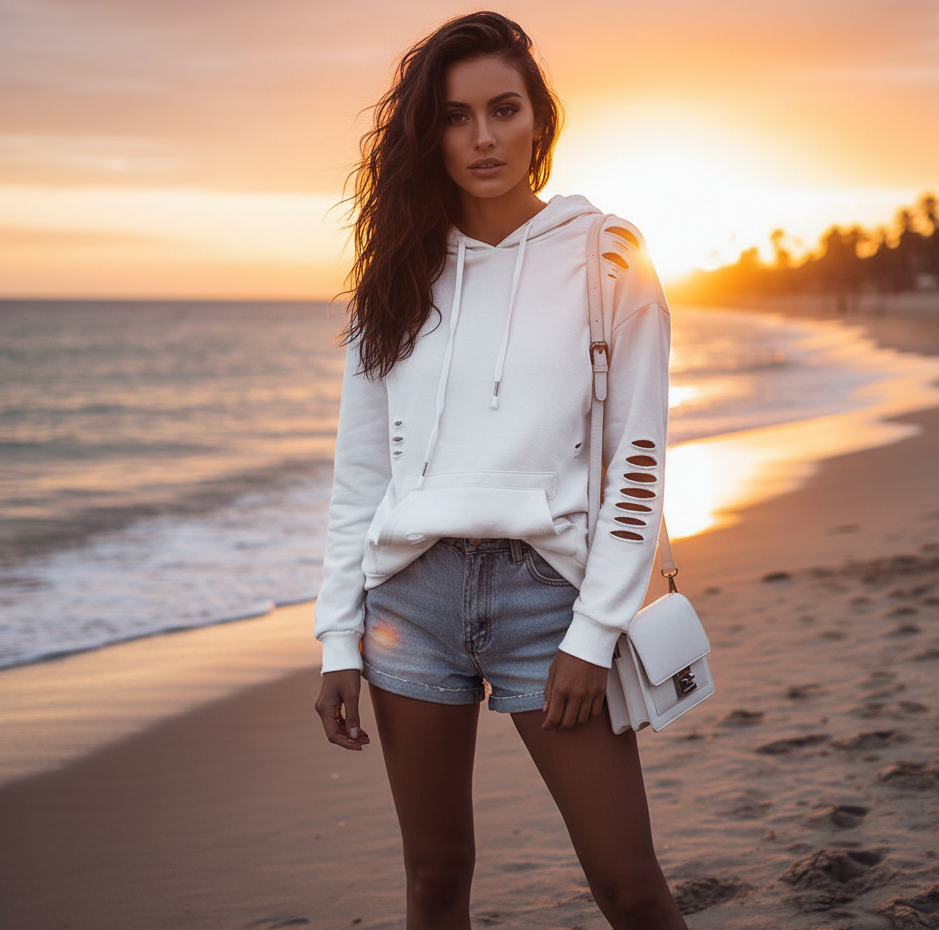 Dames hoodie effen kleur met trekkoord Wit