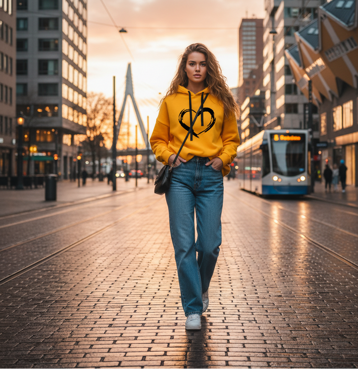 Dames hoodie gewatteerd sweatshirt geel