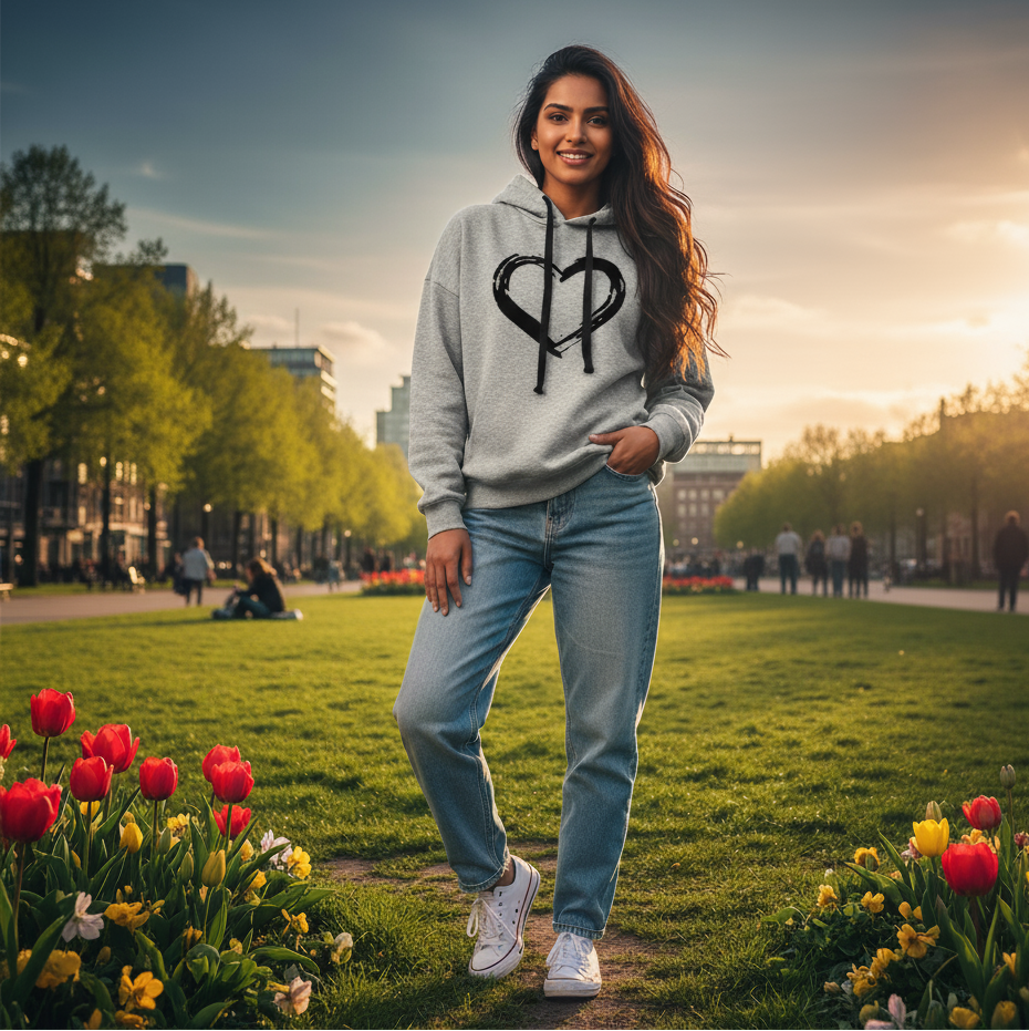 Dames hoodie gewatteerd sweatshirt grijs