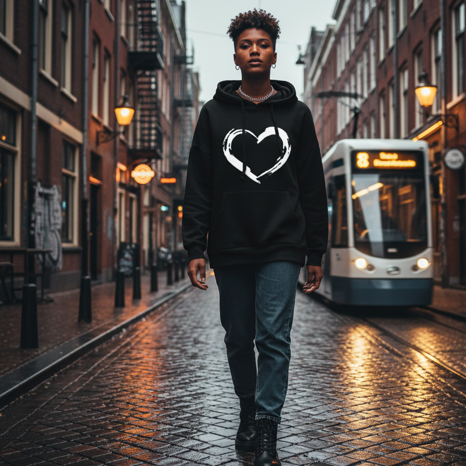 Dames hoodie gewatteerd sweatshirt zwart