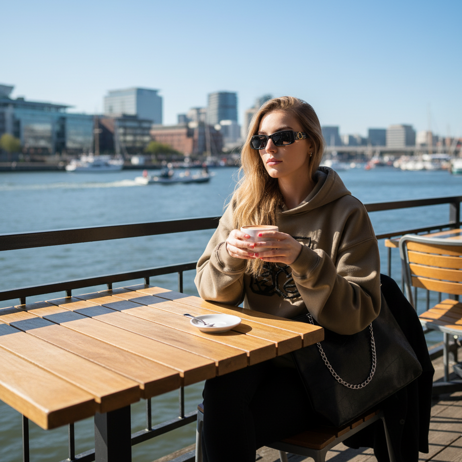 Dames hoodie met velvet voering  terras