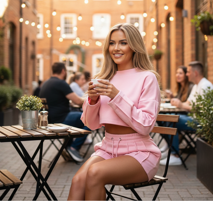 Dames short pak in effen kleur roze 1