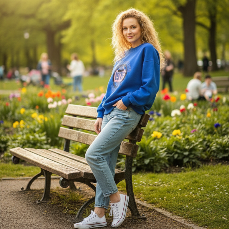 Dames sweater retro stijl blauw