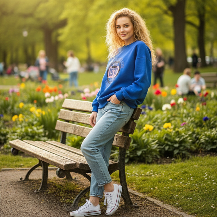 Dames sweater retro stijl blauw