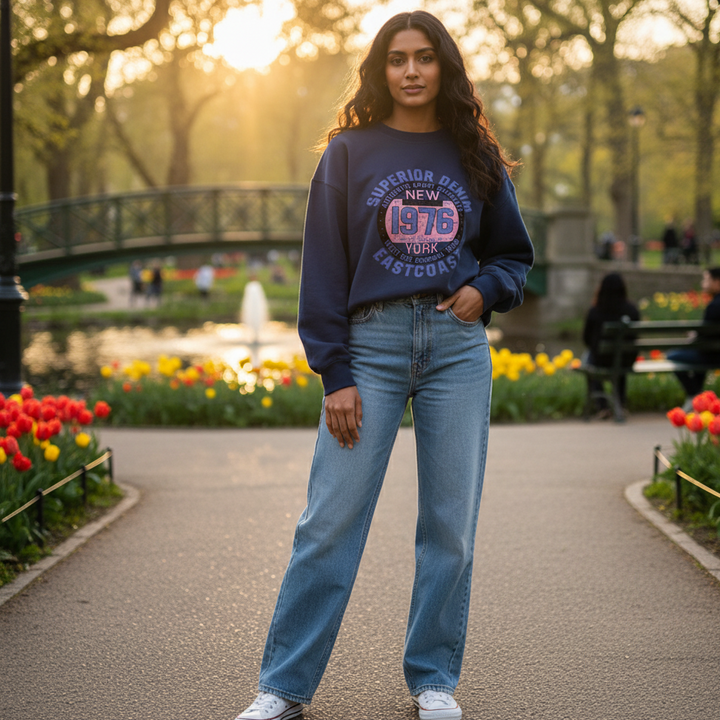Dames sweater retro stijl donker blauw