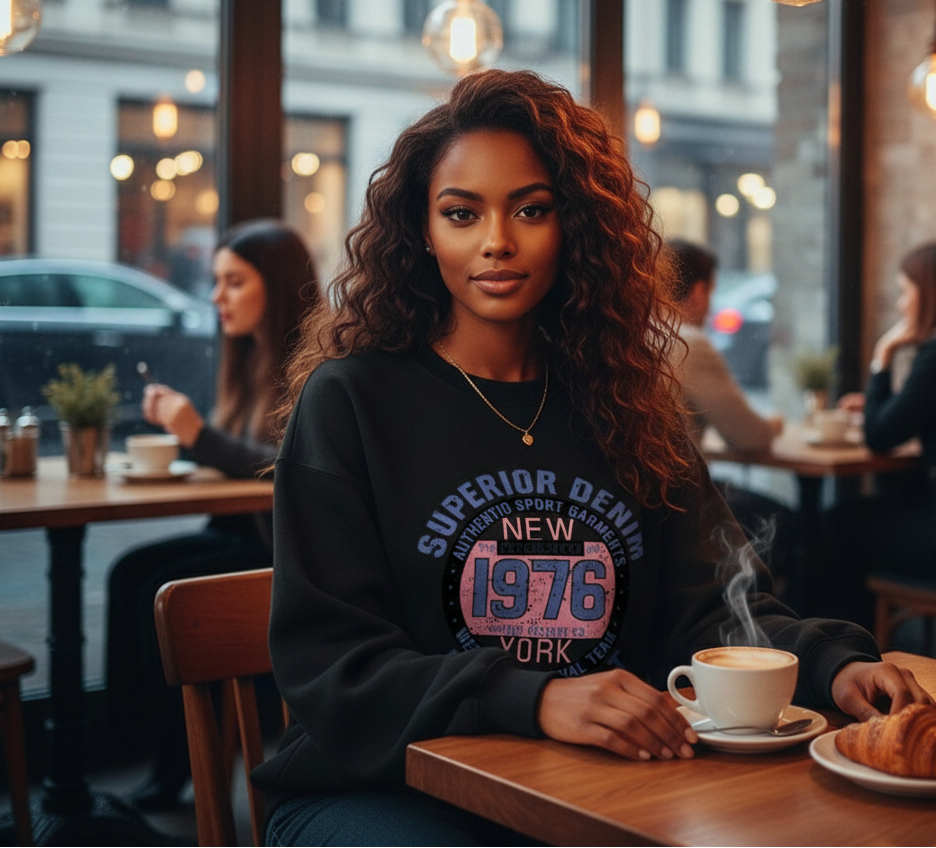 Dames sweater retro stijl zwart