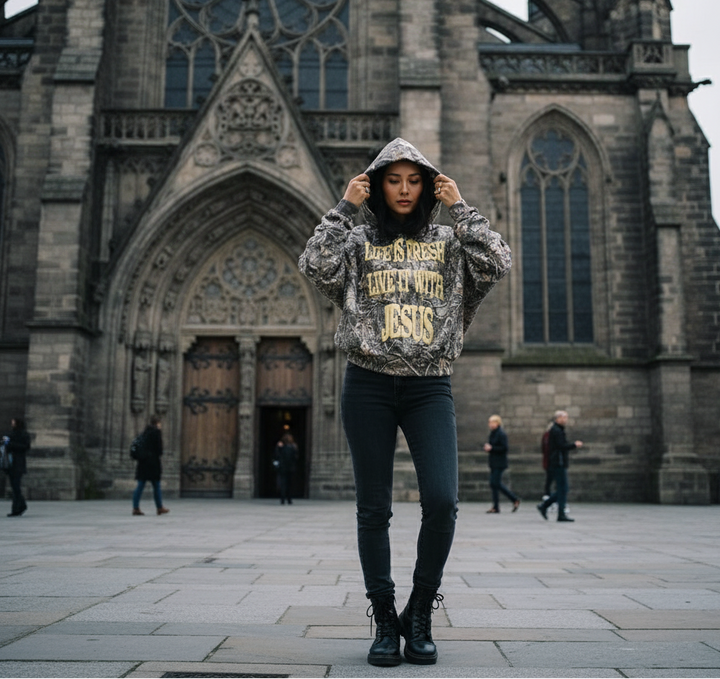 Dames hoodie met camouflage print lange mouw