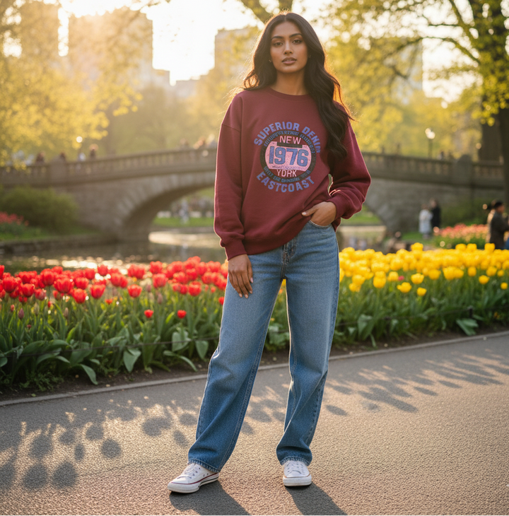 Dames sweater retro stijl met ronde hals