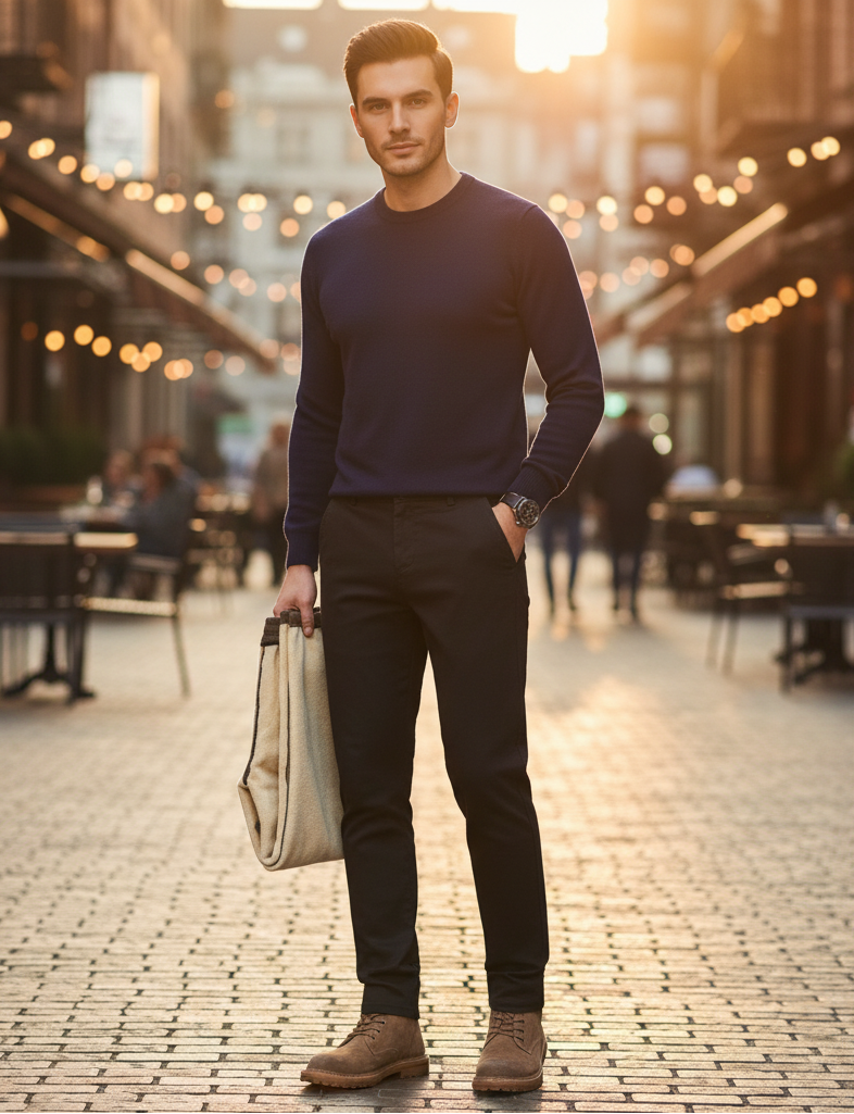 Heren broek met fleece voering slim fit tapered zwart