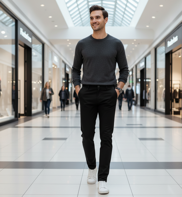 Heren broek met fleece voering slim fit tapered zwrt