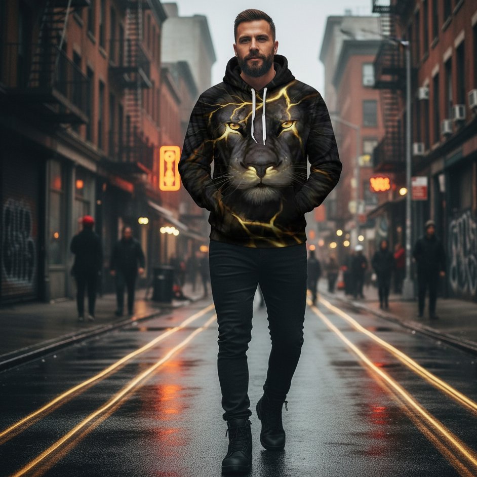 Heren hoodie met coole dierenprint  type g