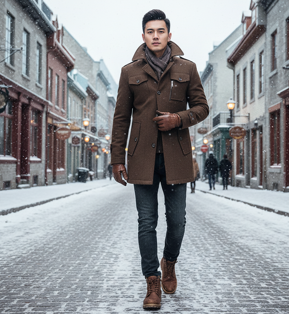 Men's Woolen Coat Fashion Double Collar Cold-resistant br