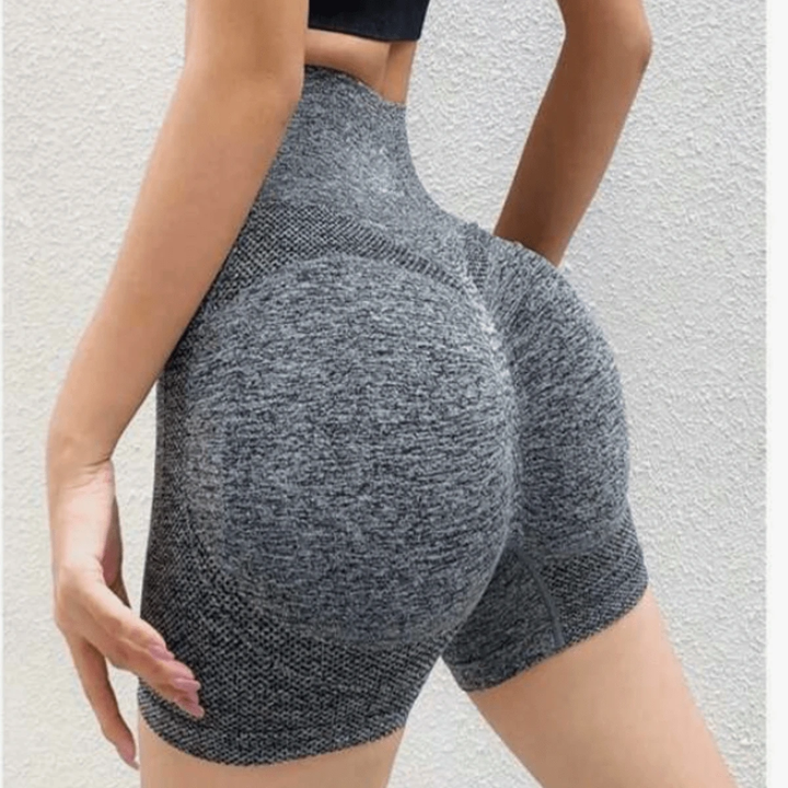 Dames yogashort met brede tailleband en space-dye print